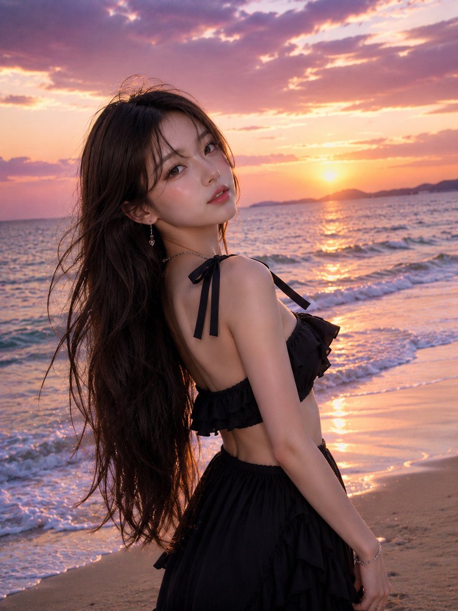 Beach Sunset Fashion Portrait - AI image template preview