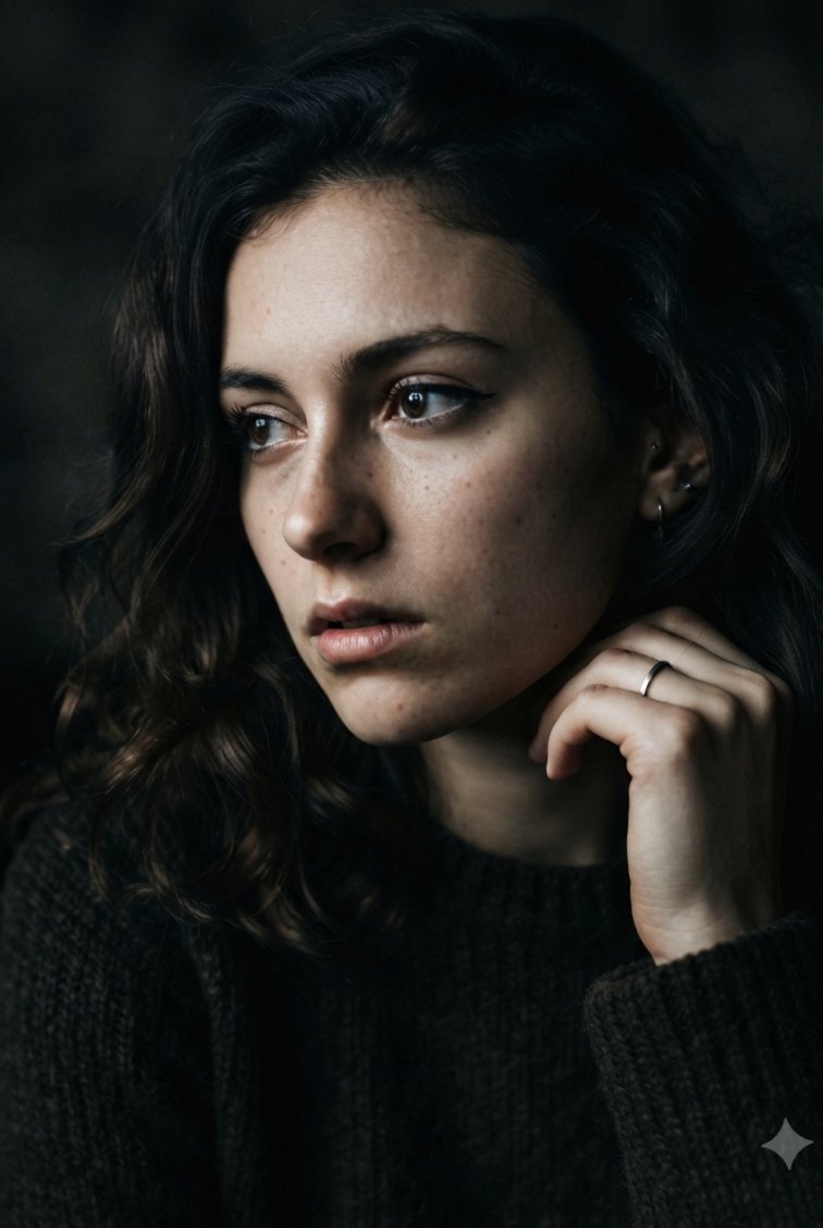 Moody Atmospheric Introspective Portrait - AI image template preview