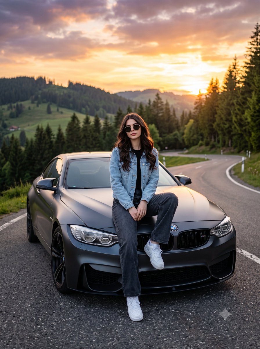 Cinematic Woman with BMW Portrait - AI image template preview