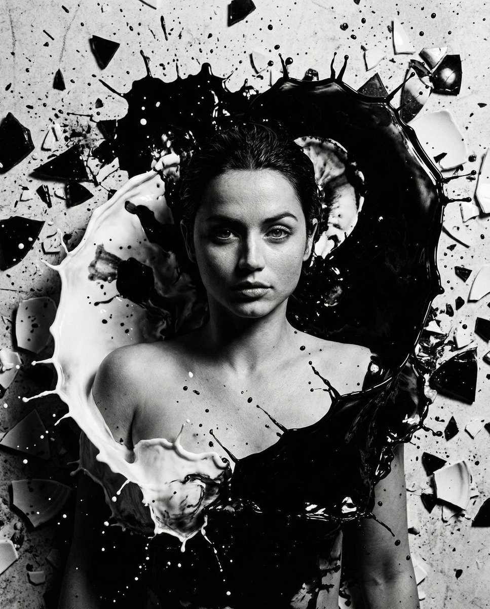 Monochrome Yin Yang Splash Portrait - AI image template preview