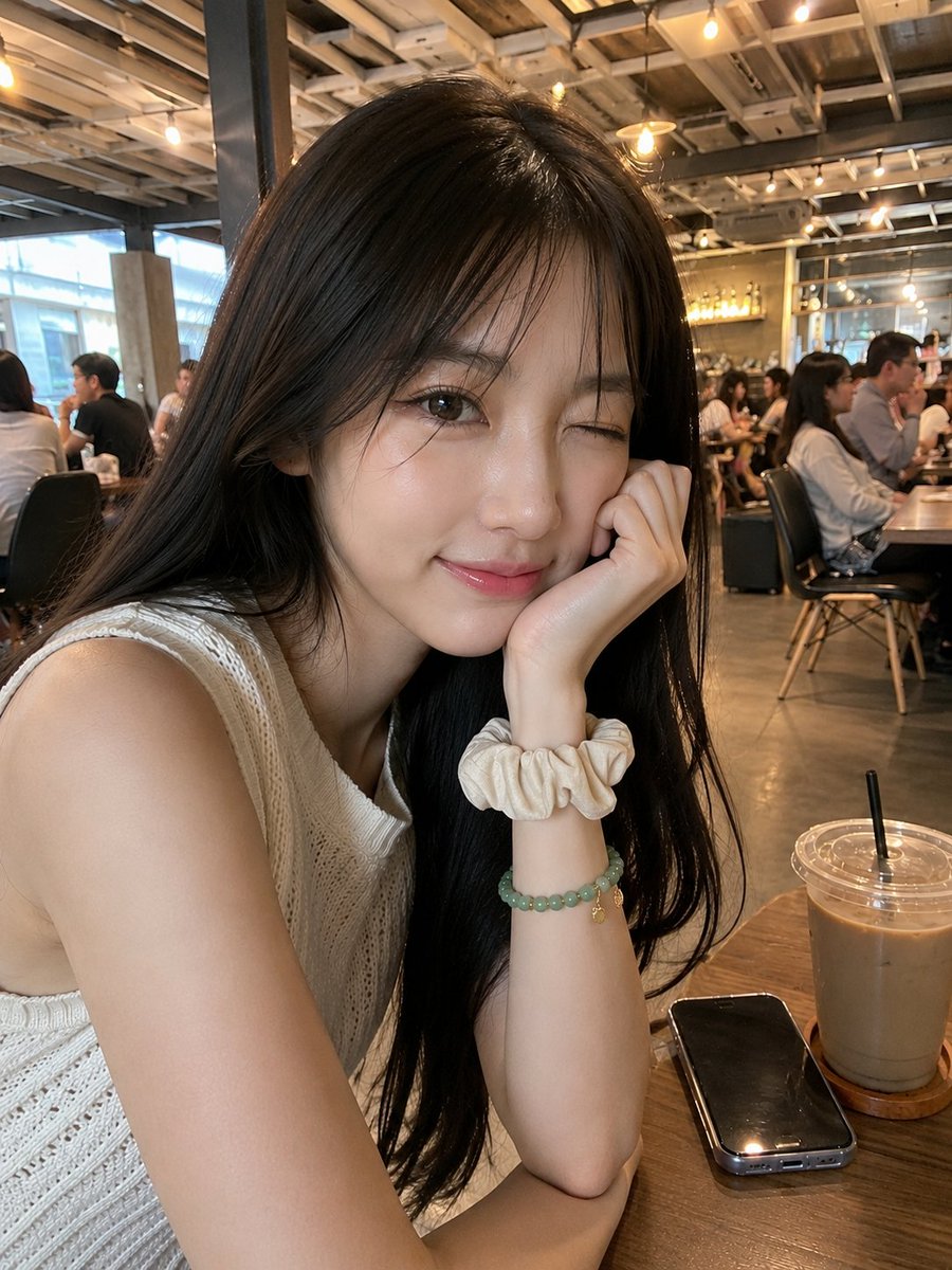 Candid Smartphone Café Portrait - AI image template preview