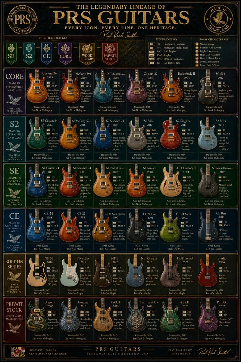 Vintage PRS Guitar Lineage Poster preview