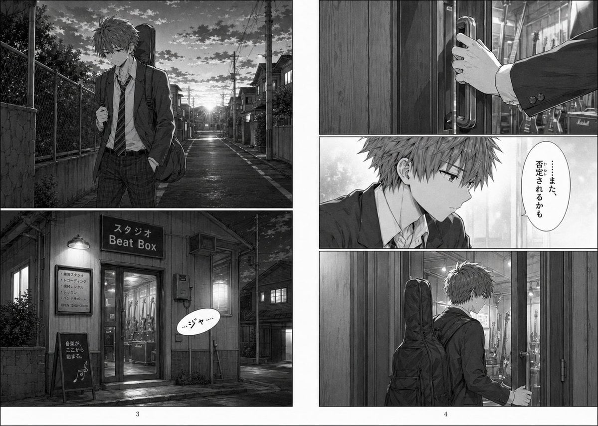 Grayscale Manga Boy Enters Music Studio preview