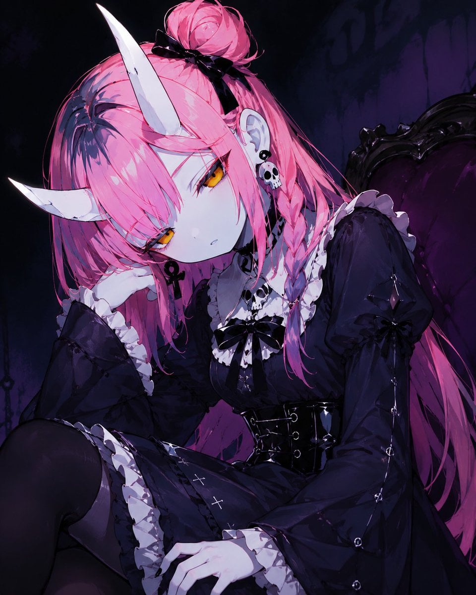 Gothic Pink-Haired Oni Girl preview
