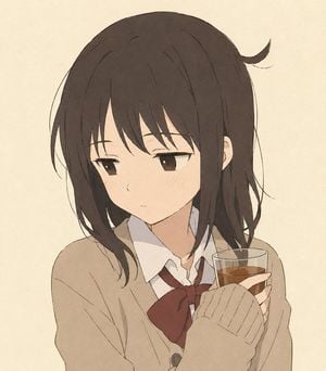 Quiet Anime Schoolgirl Holding Tea preview