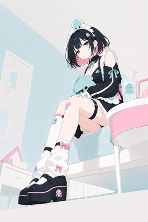 Pastel Squid Maid Bedroom Illustration preview
