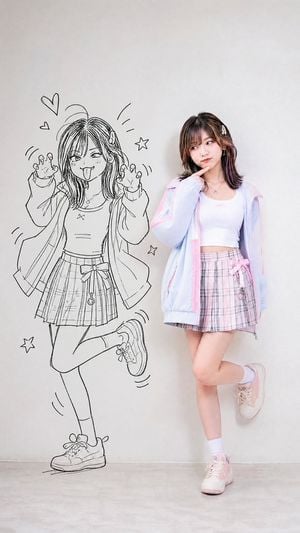 Kawaii Girl With Manga Wall Doodle preview
