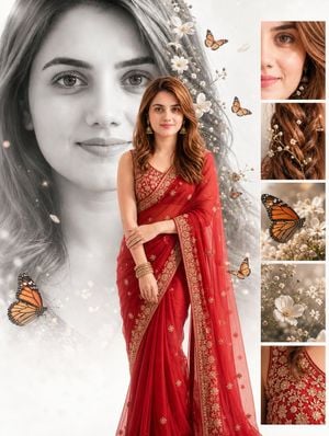 Cinematic Red Saree Fashion Collage preview