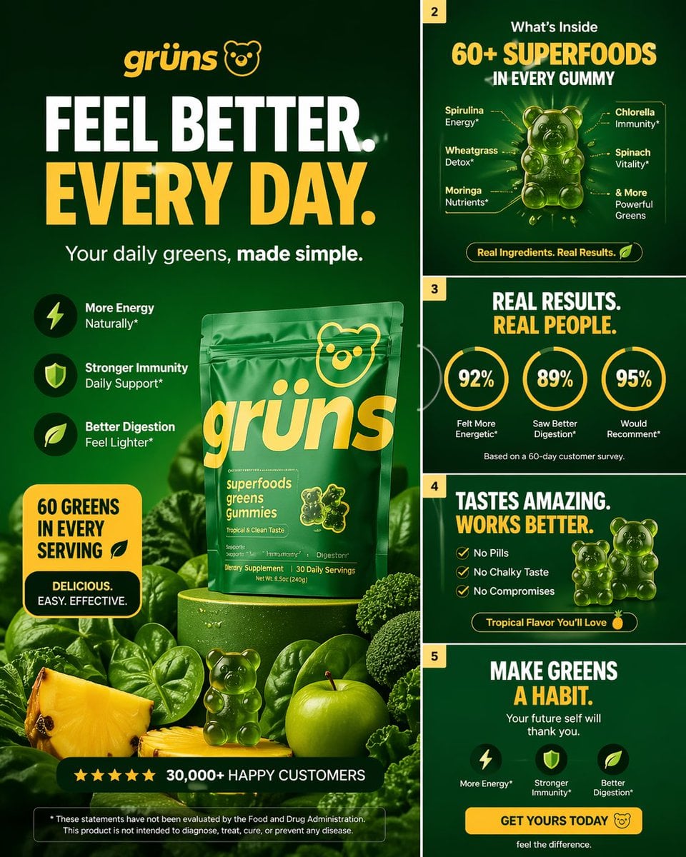 High-converting carousel image for Grüns greens gummies