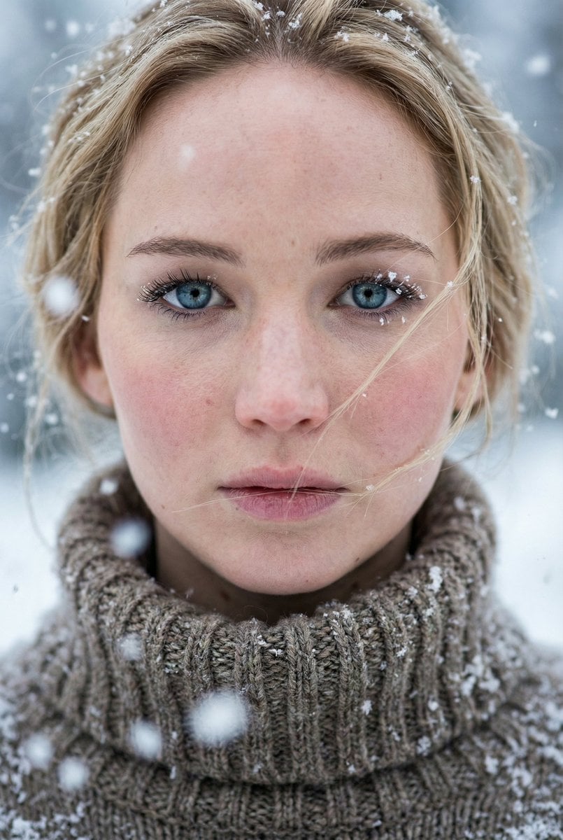 Ultra-Photorealistic Winter Portrait Macro Focus (Jennifer Lawrence) preview