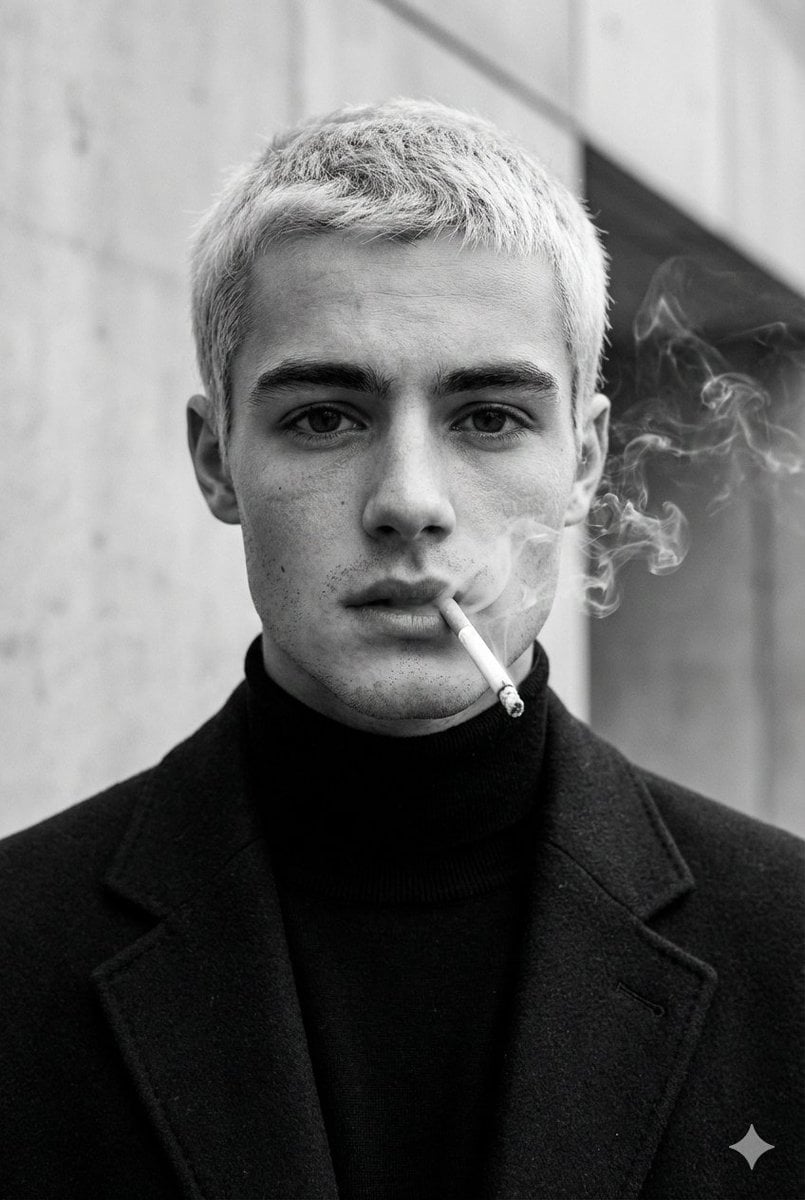 High-Fashion Black and White Portrait with Cigarette Smoke preview