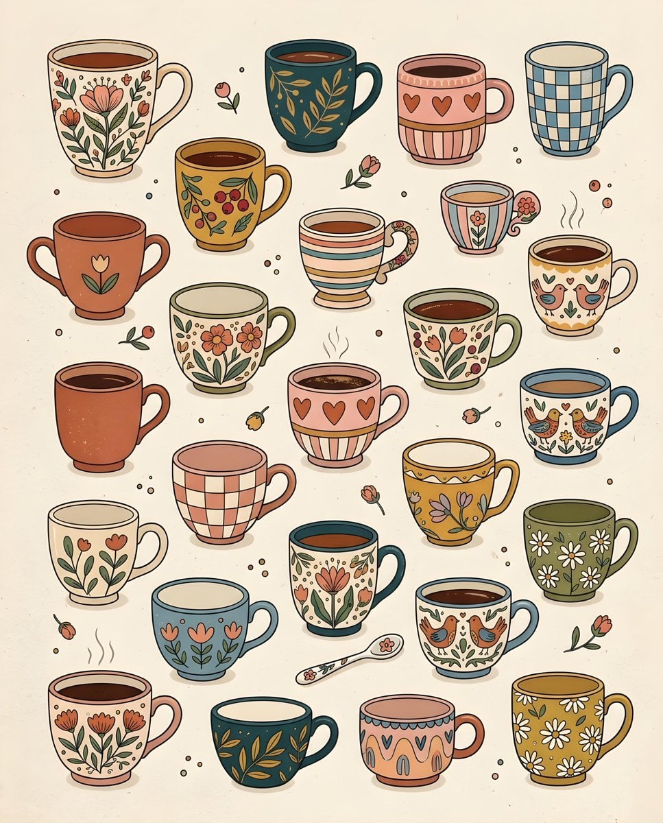 Whimsical Hand-Drawn Teacups preview