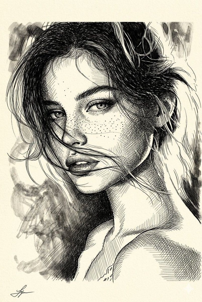 Cross-Hatched Ink Portrait preview
