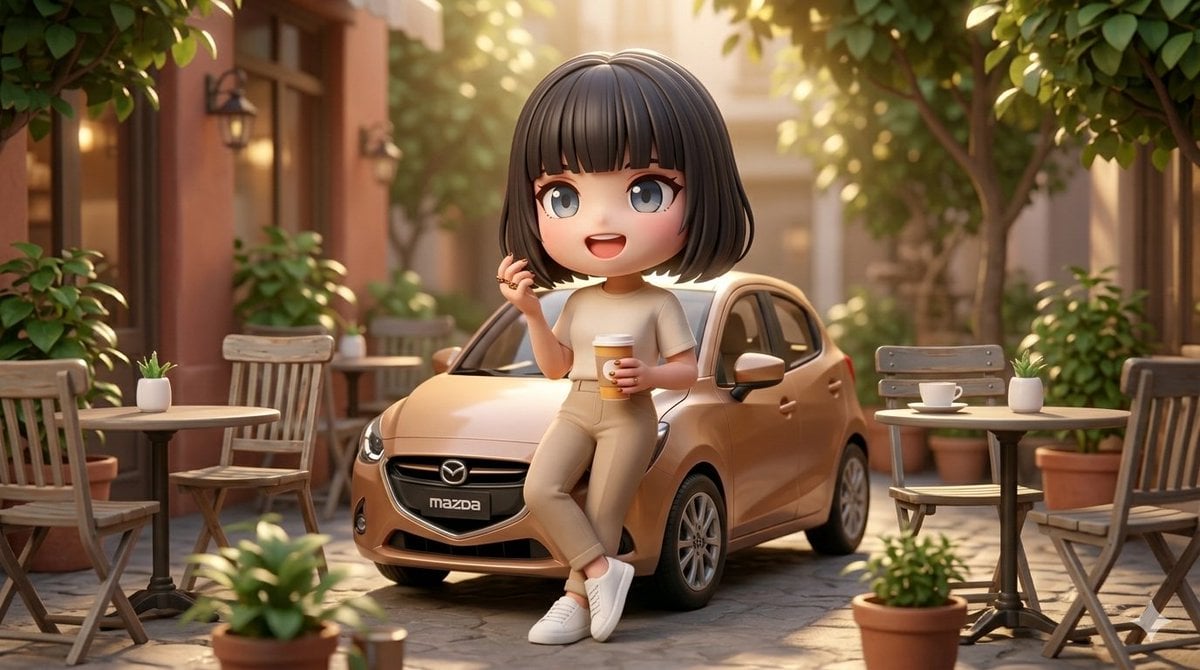 3D Stylized Woman with Mazda Hatchback preview