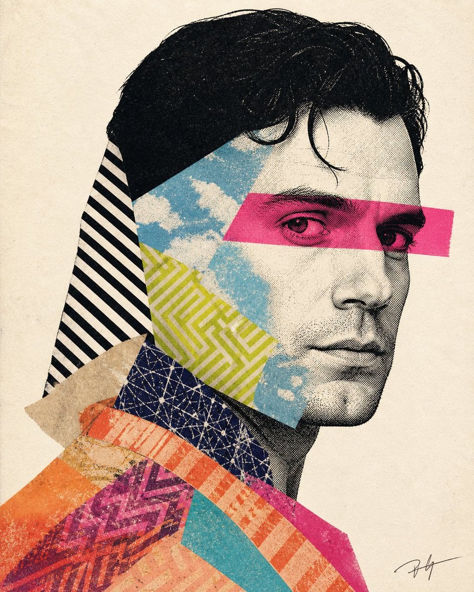 Mixed-media collage portrait illustration preview