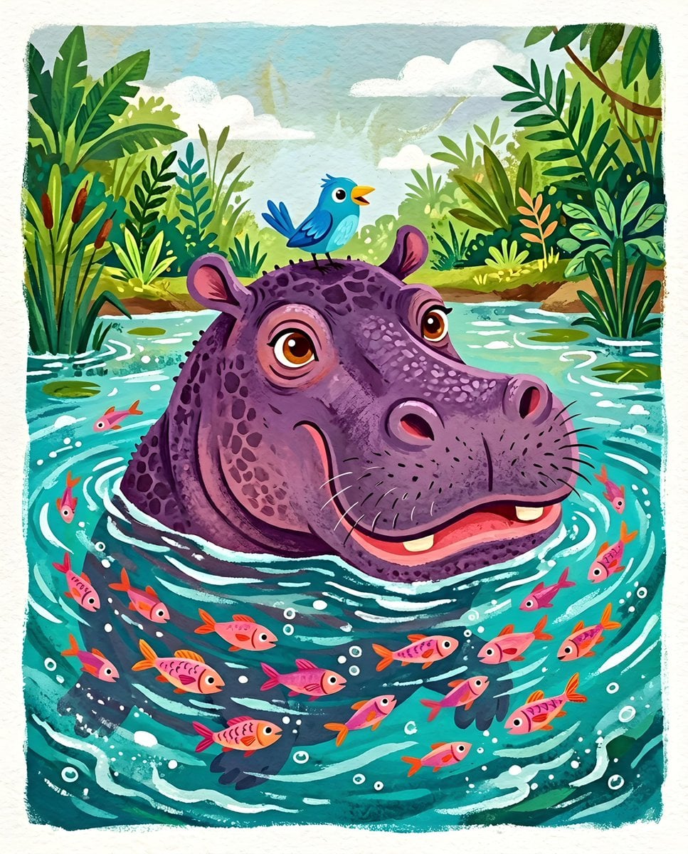 Whimsical Purple Hippo Illustration preview