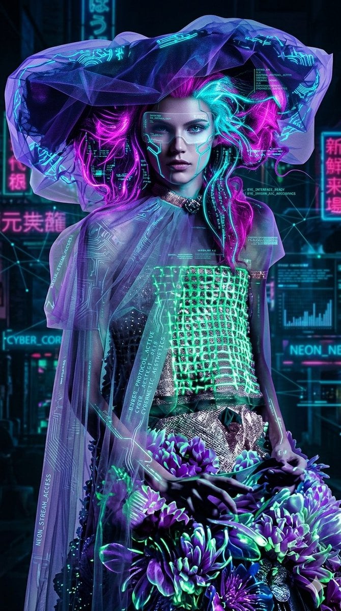 Cyberpunk Neon Floral Portrait preview