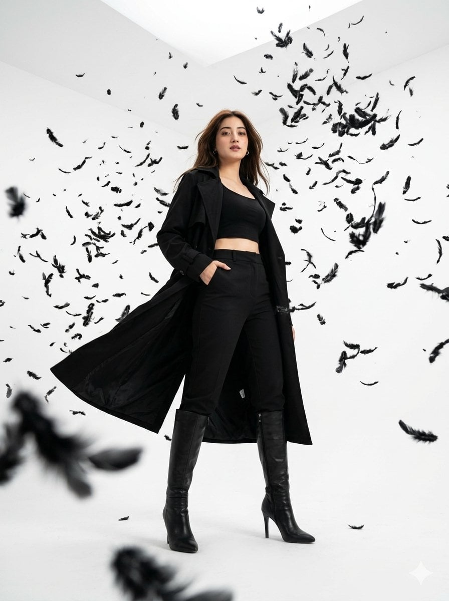 Dramatic Feather Explosion Fashion Shot preview