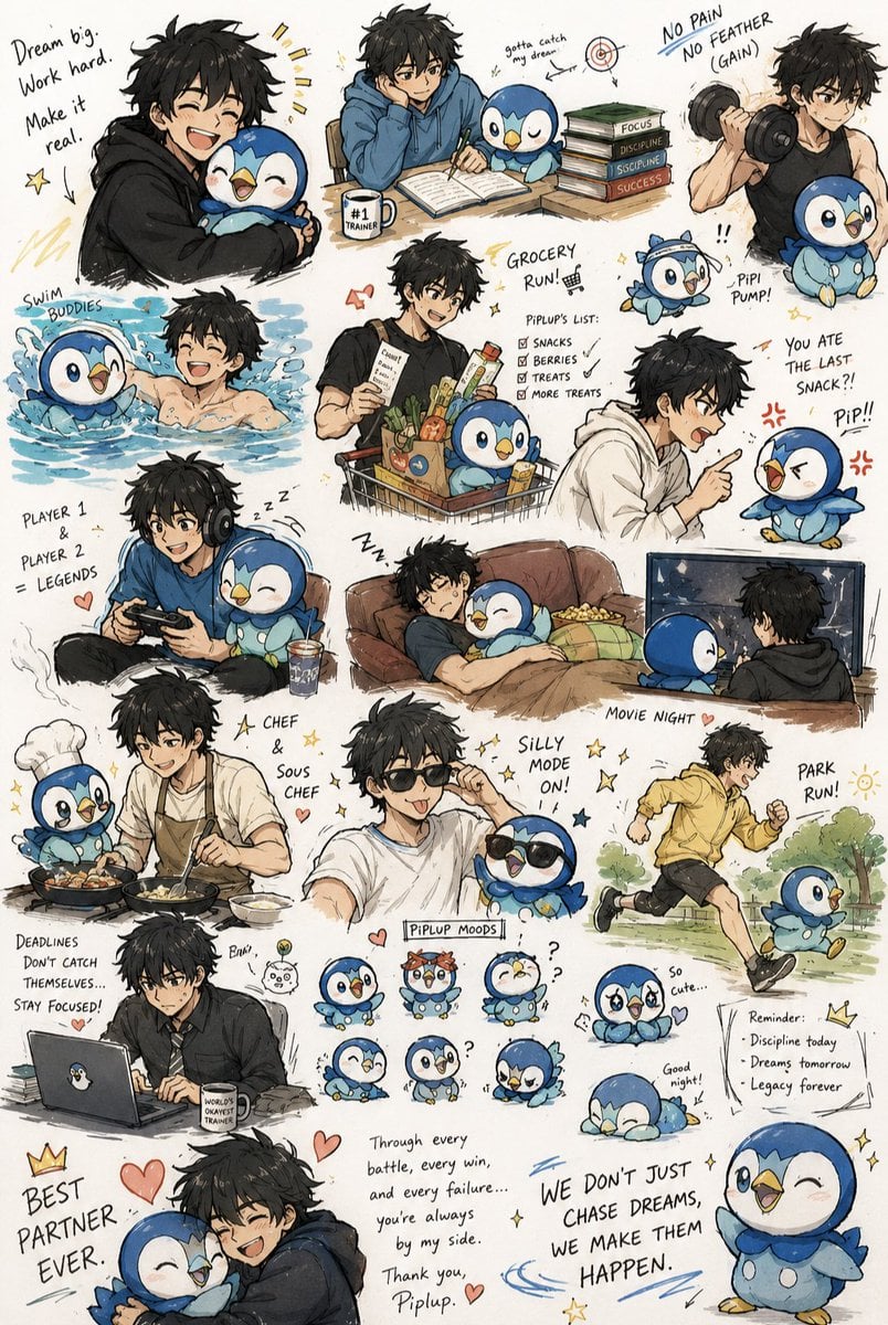 Anime Boy and Piplup Adventure Sheet preview