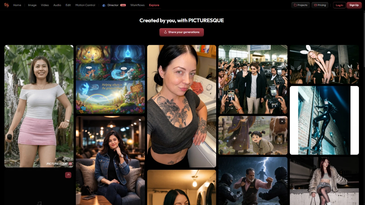 Picturesque Explore gallery of community image and video generations