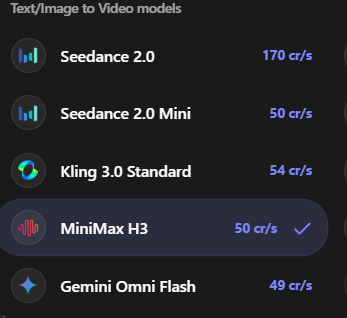 The PicX Studio model list with MiniMax H3 selected