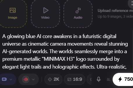 Writing a prompt and attaching image, video, and audio references in PicX Studio