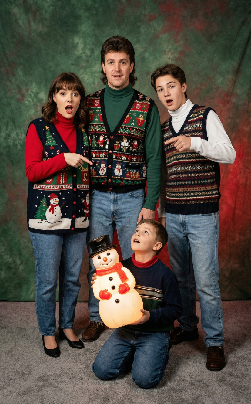 Awkward 90s Christmas Studio Portrait example 5