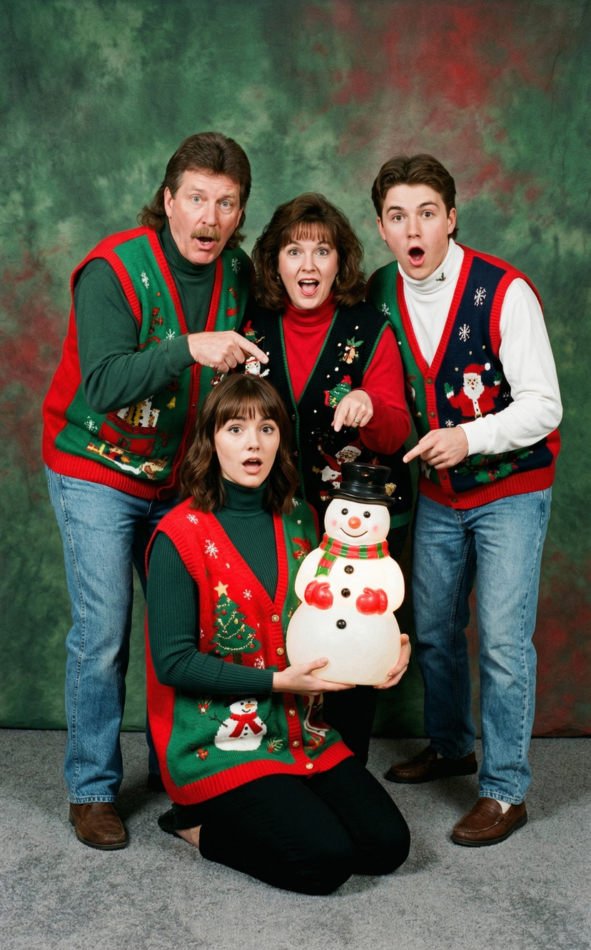 Awkward 90s Christmas Studio Portrait example 7