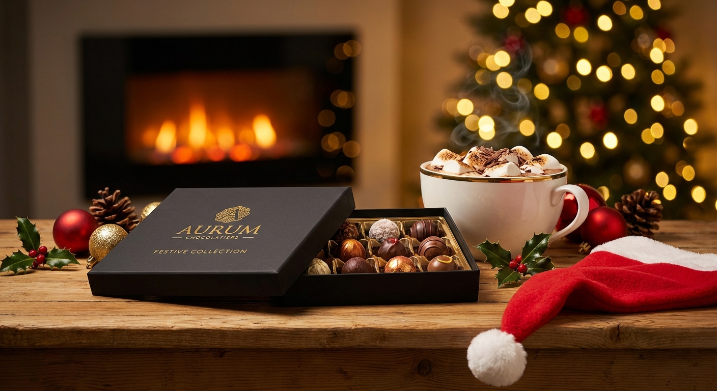Cozy Christmas vibes with luxury chocolates. - AI Image Template Preview