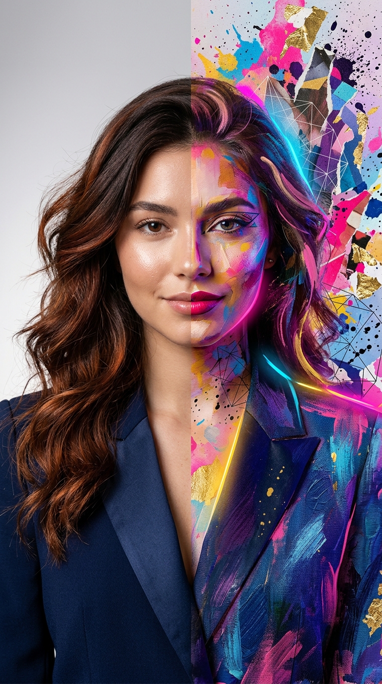 Split Portrait - Mixed Media - AI image template preview