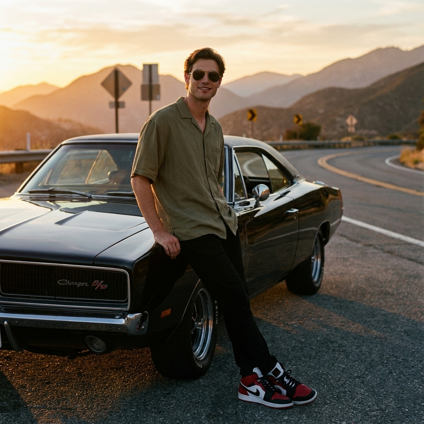 Golden Hour Cinematic Portrait (Male) AI image template preview