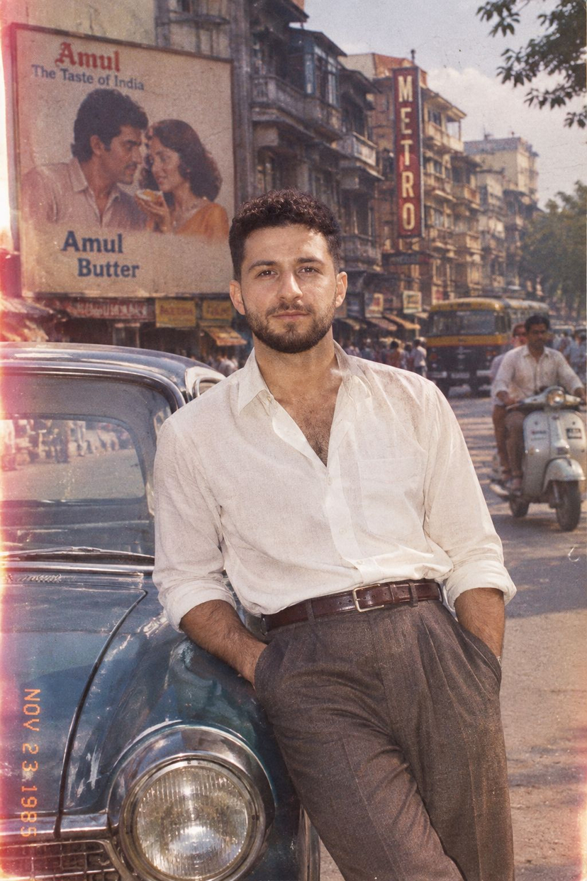 1985 Street Scene — Transform the uploaded person into an authentic 1985 photograph from an alternate version of their life. Preserve their exact facial identit