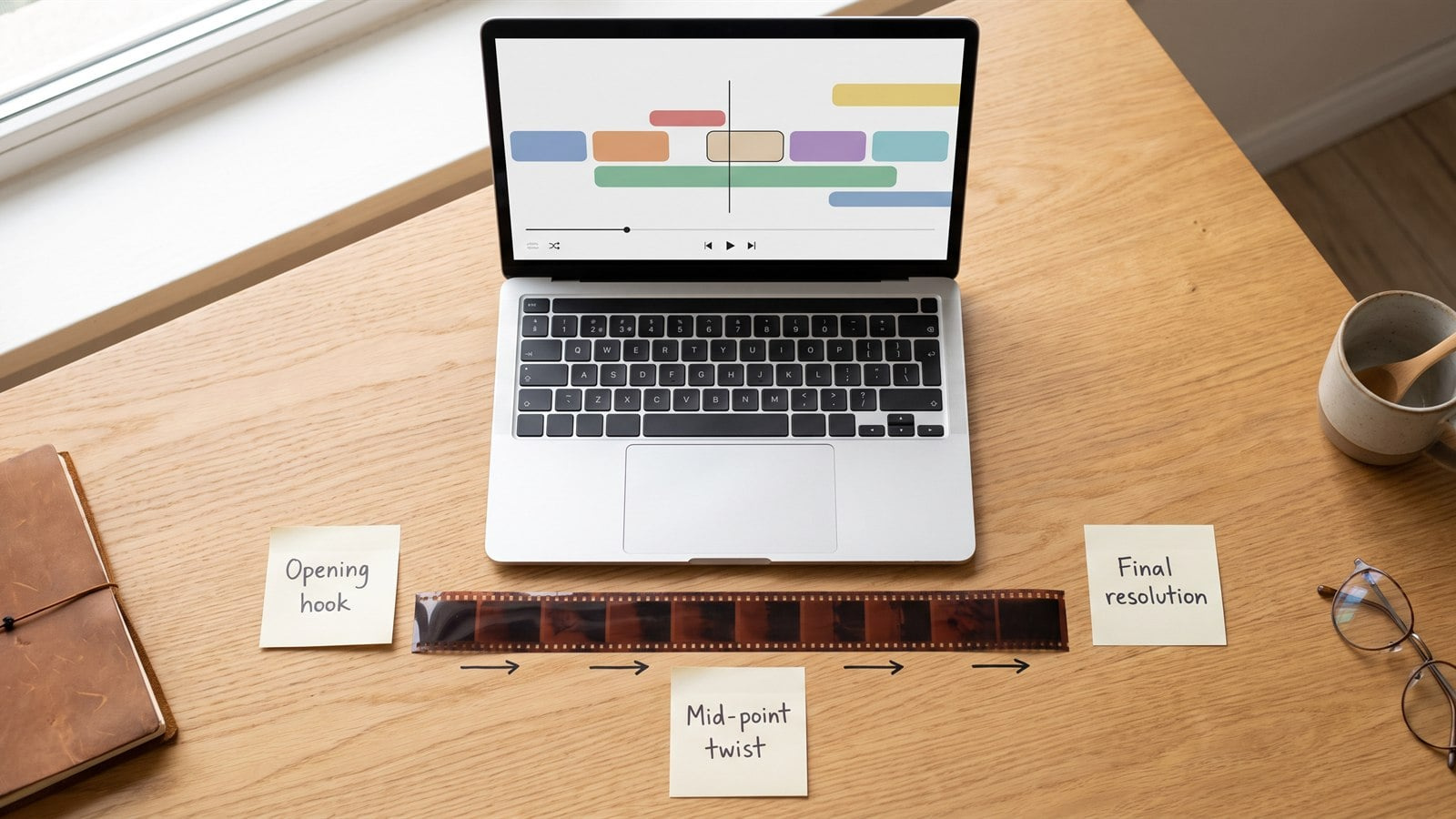 Editor timeline stitching short AI clips into a continuous long video