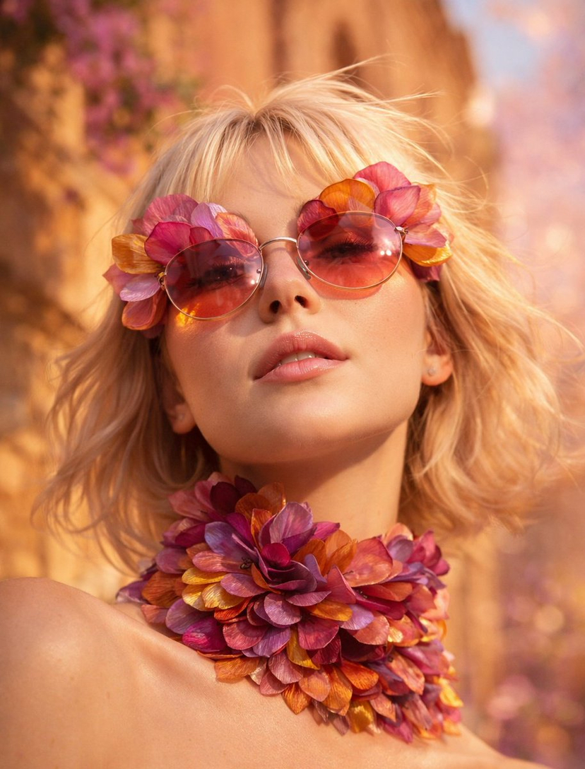 Flower Petal Sunglasses Couture Portrait AI image template preview