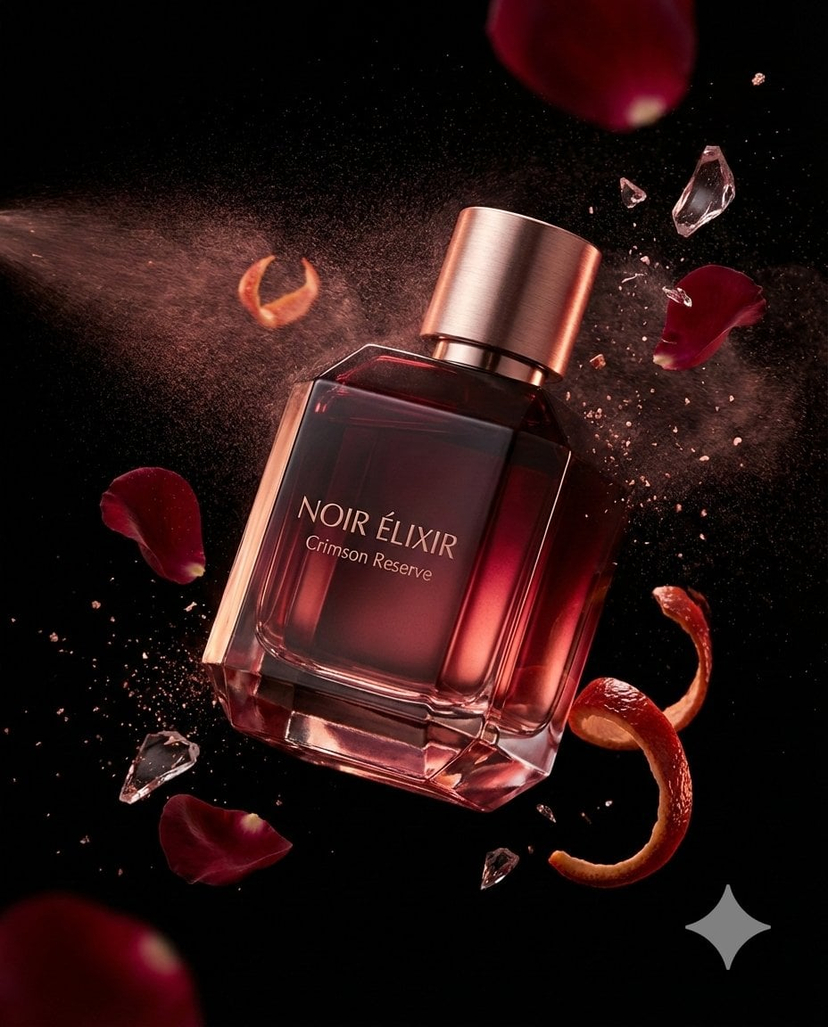 Noir Elixir Crimson Reserve Perfume AI image template preview