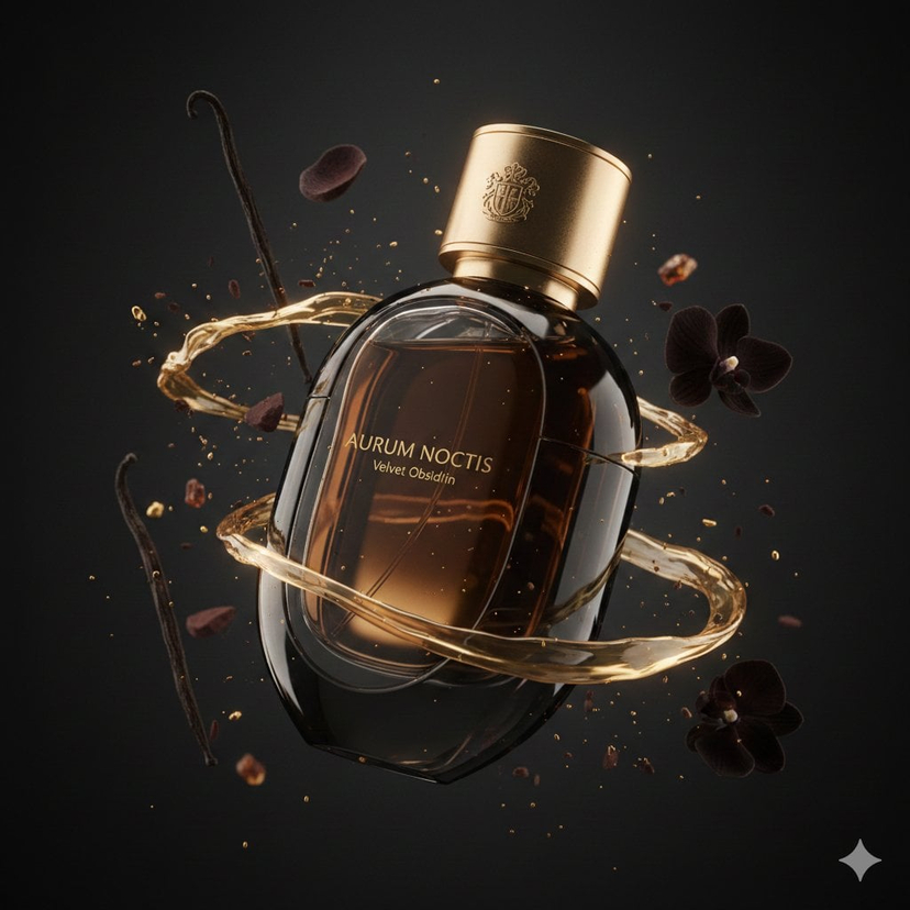 Aurum Noctis Velvet Obsidian Perfume AI image template preview