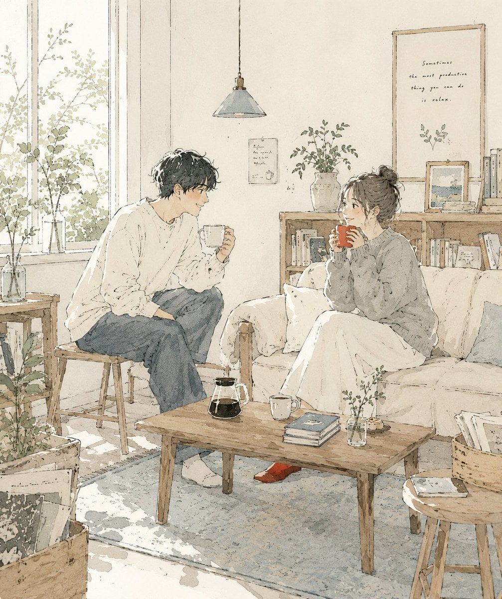 Japanese Café Sketch Duo Illustration - AI image template preview