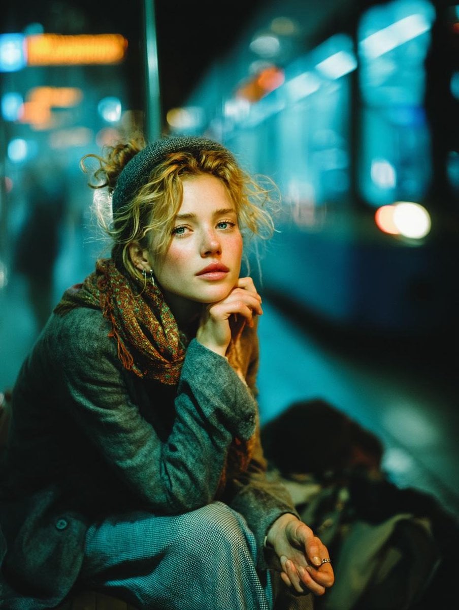 Subway Platform Quiet Introspective Portrait - AI image template preview