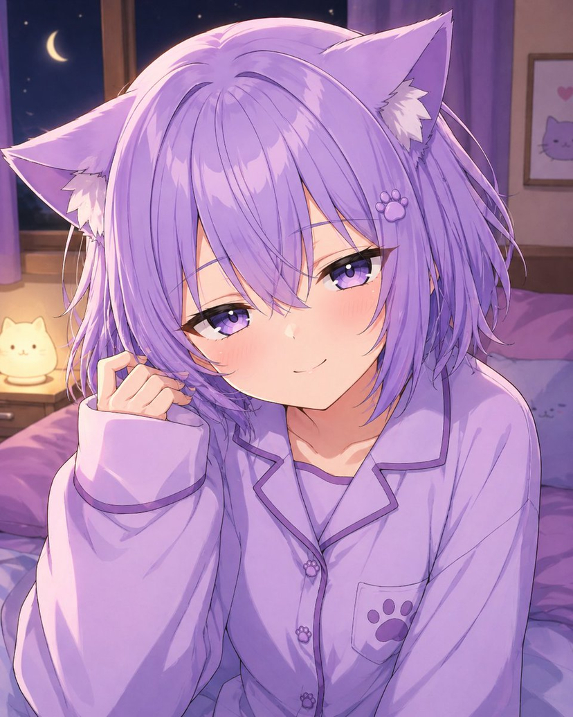gpt2-profile-avatar-cozy-catgirl-pajama-night-portrait AI image template preview