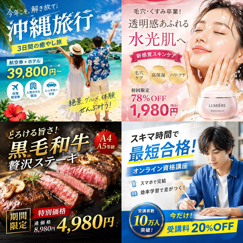gpt2-social-media-post-4-panel-japanese-digital-ad-banner-grid AI image template preview