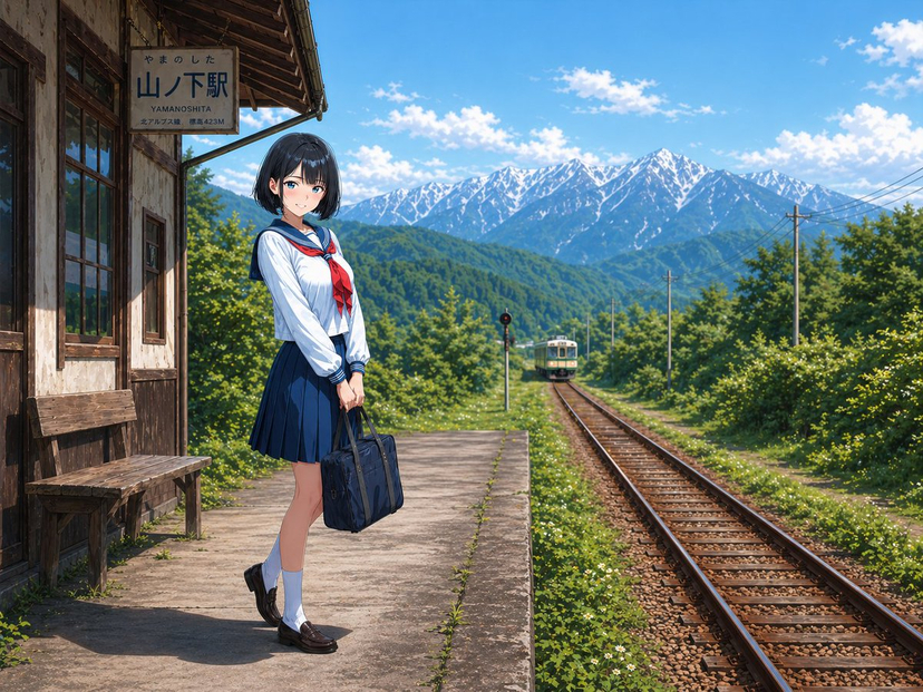 gpt2-social-media-post-rural-station-schoolgirl-scene AI image template preview