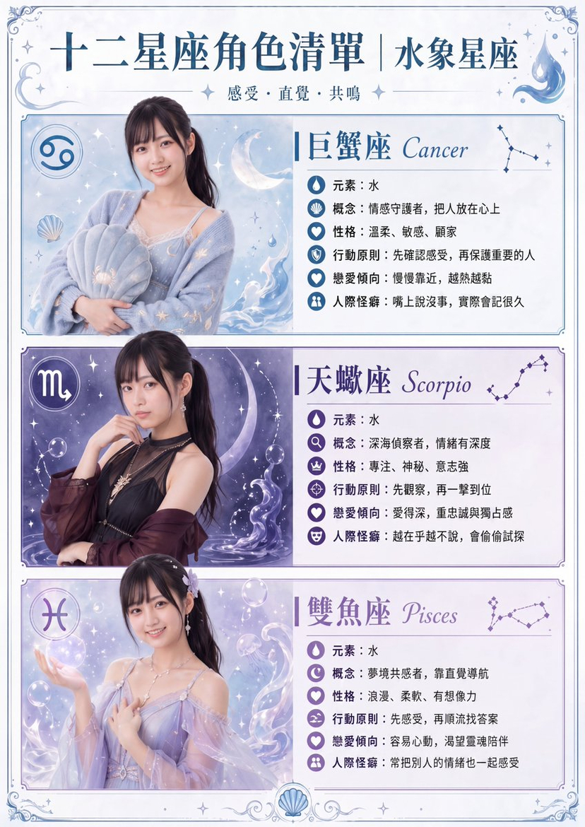 gpt2-infographic-edu-visual-water-signs-zodiac-character-poster AI image template preview