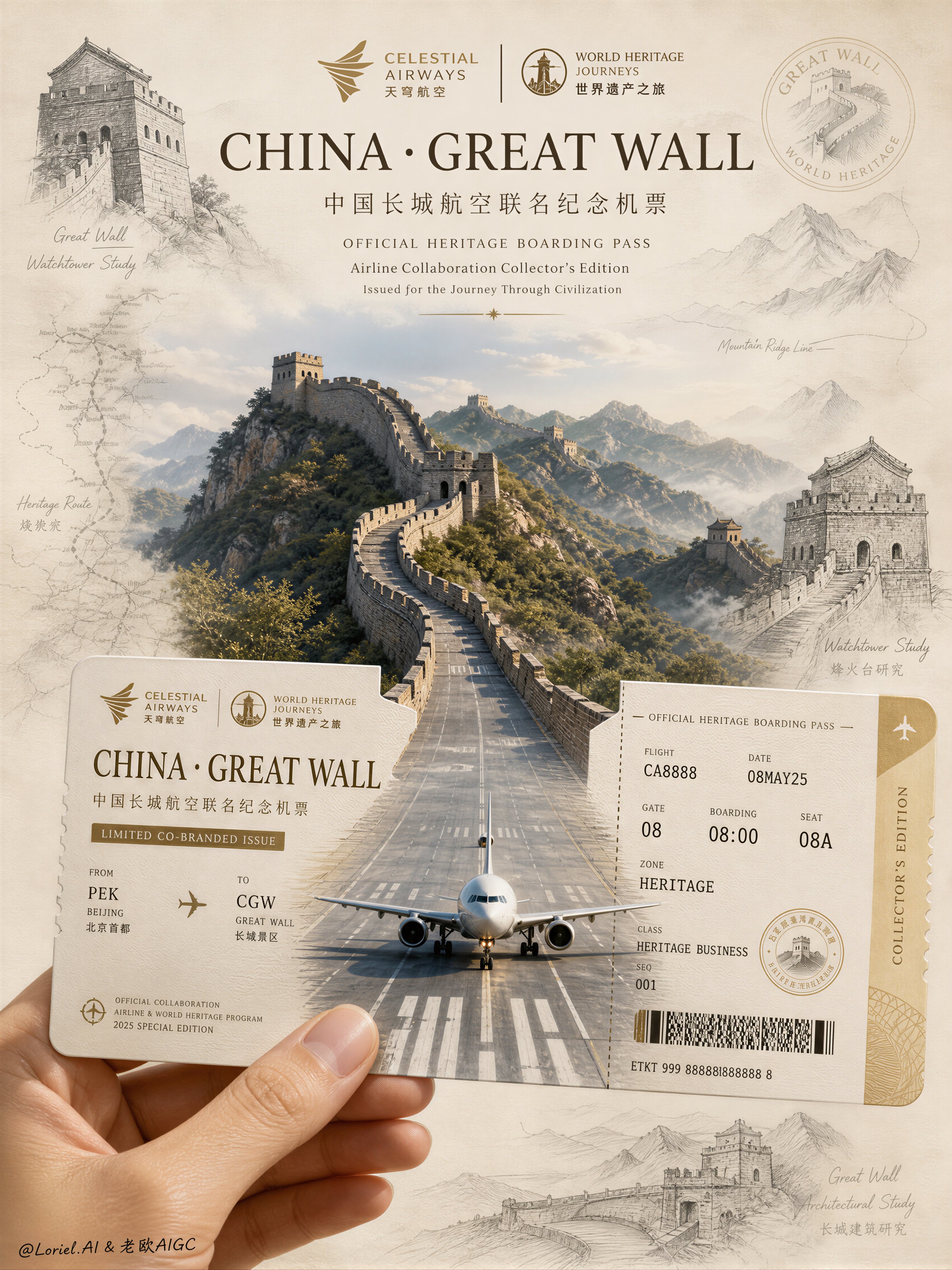 Aviation Archives Great Wall Boarding Pass - AI image template preview