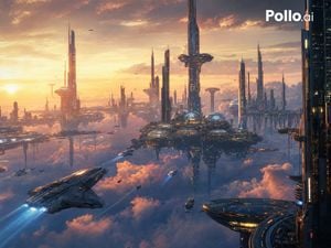 Floating Futuristic City at Sunset preview