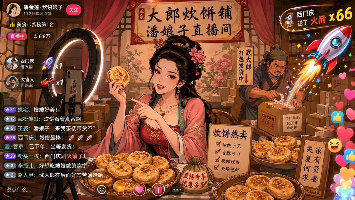 Classical Characters Modern Live-Streaming Prompt - AI image template preview