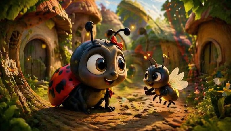 Whimsical Ladybug and Bee Village Scene preview