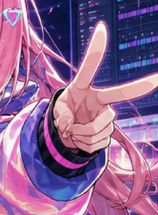 Cyberpunk Pink-Haired Idol Peace Sign preview