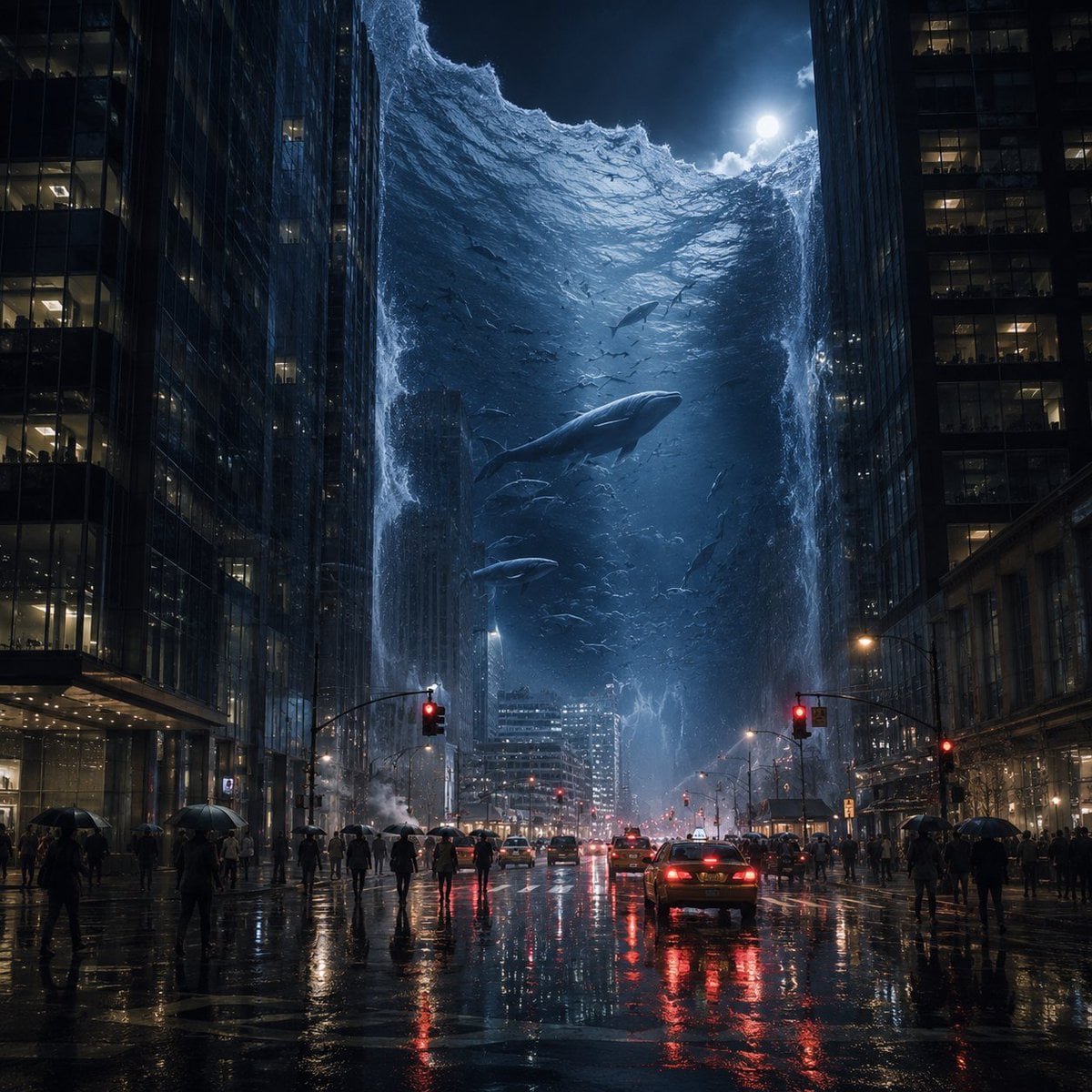 Surreal Ocean Wall in Rainy City preview