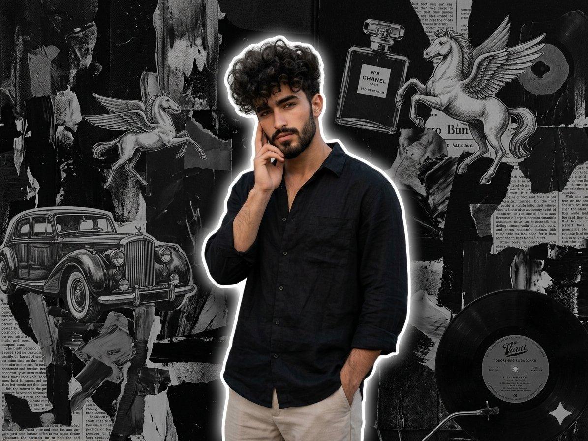 Stylish Man in Grunge Collage Background preview