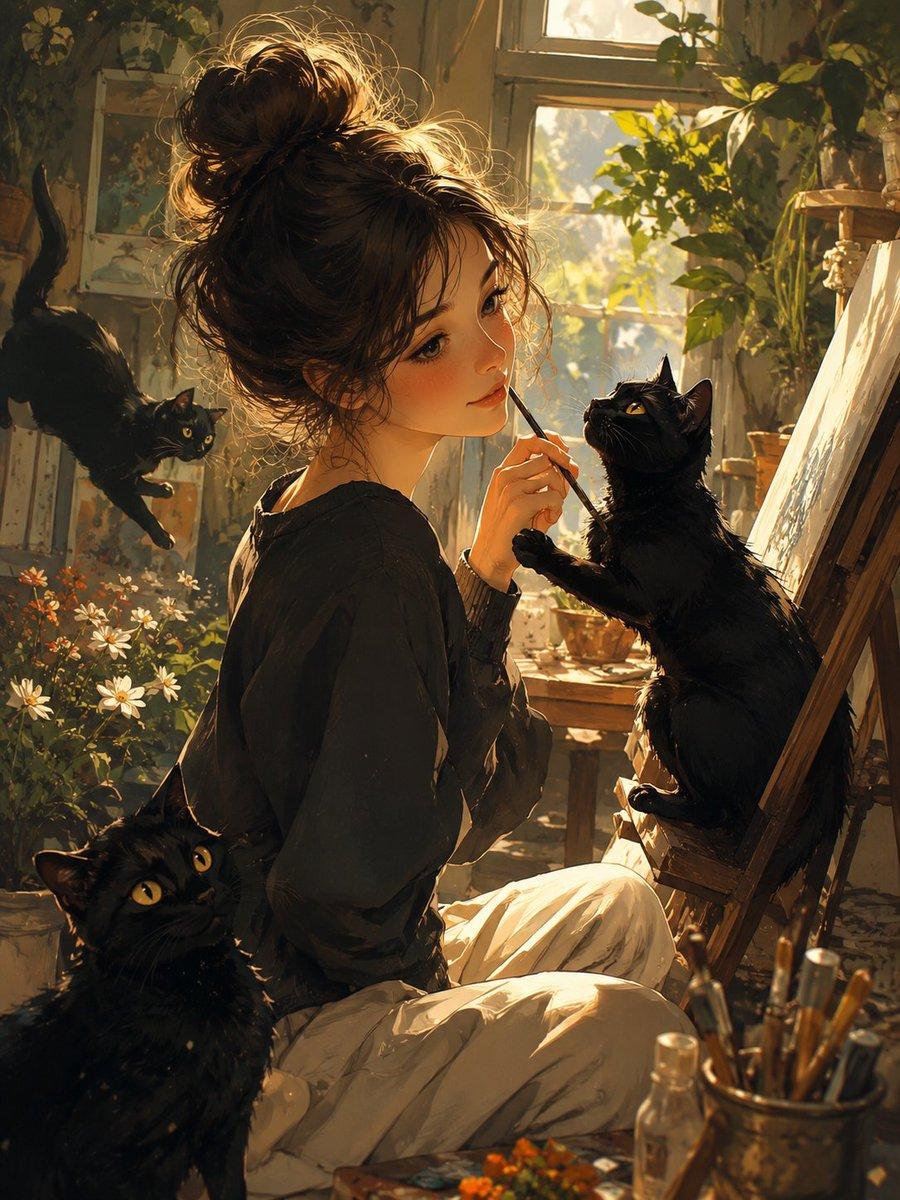 Rainy Studio Artist with Black Cats preview